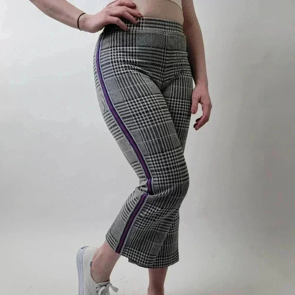 F21 Kick Flare Crop Plaid Stripe Pants - Picture 1 of 4